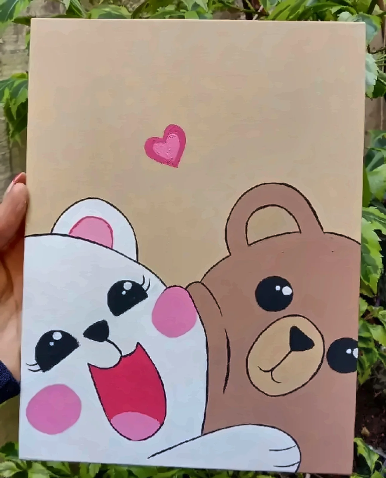 Pintura en lienzo de dos ositos enamorados